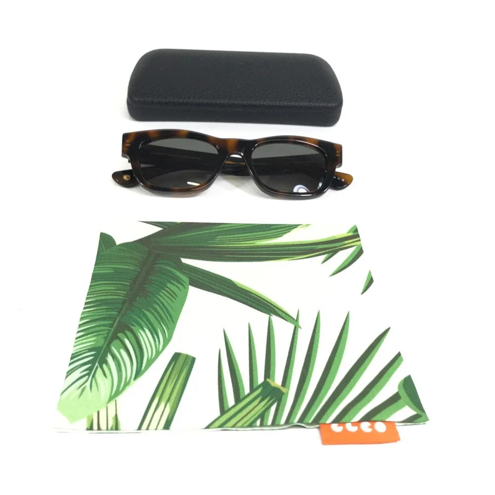 Garrett Leight Sunglasses WOZ SPBRNSH Shiny Tortoise Frames with Gray Lenses